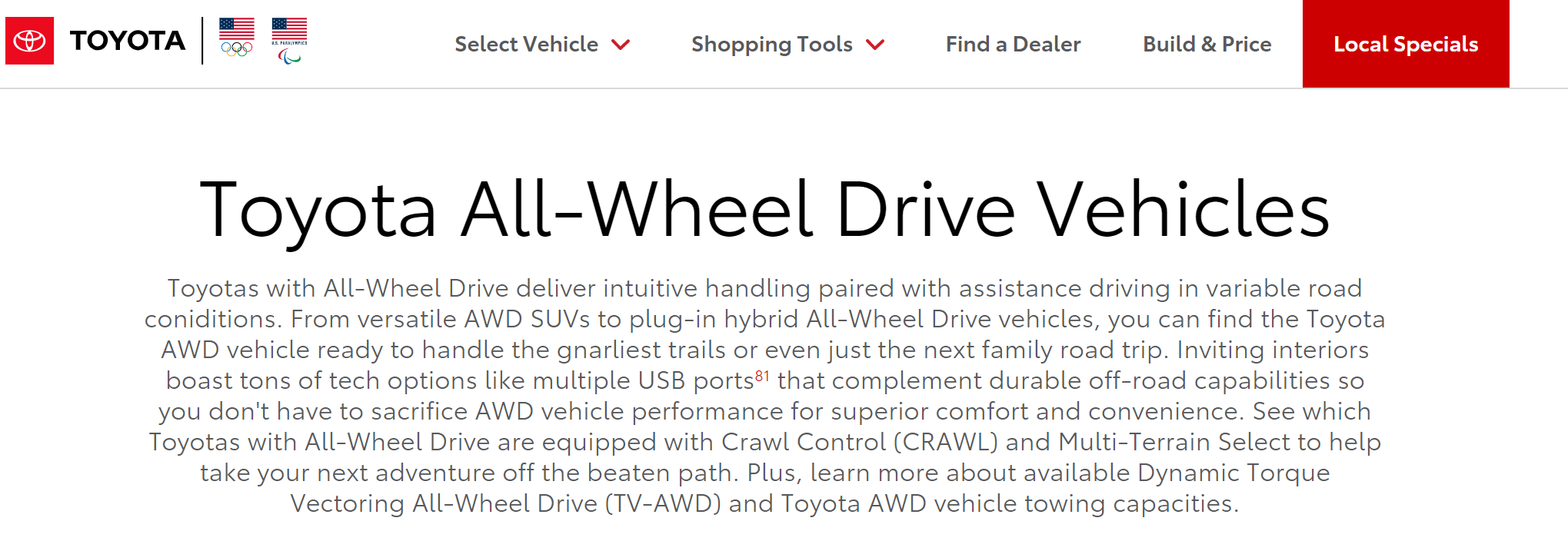 Toyota's all-wheel drive explanation for its vehicles 